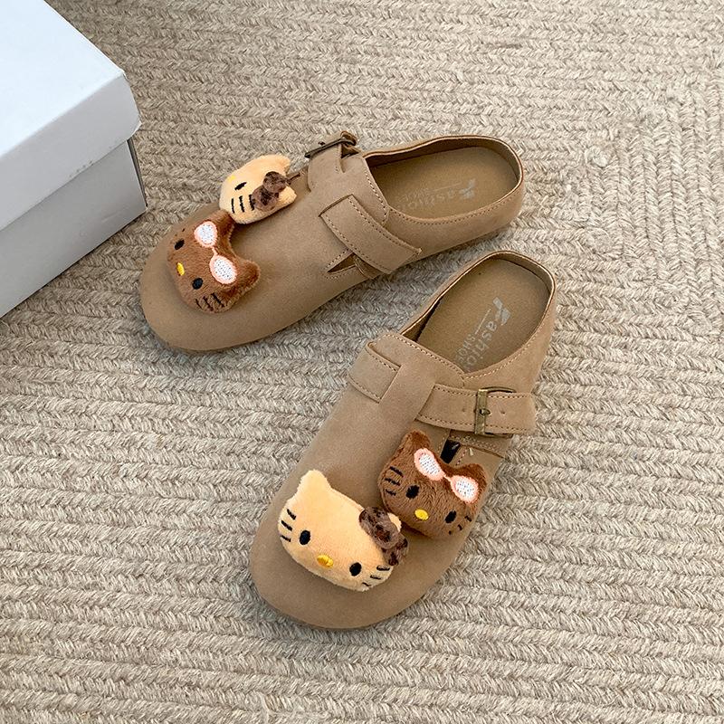 

Lightweight casual cartoon cute flat-bottomed bag head slippers female summer wear a pedal Birkenstock slippers 40 хакі