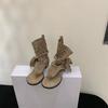 Hollow Out Women Mid Calf Sandals Boots Suede Clip Toe Thick Heel Gladiator Short Boots Retro Summer Daily Wear Beach Shoes