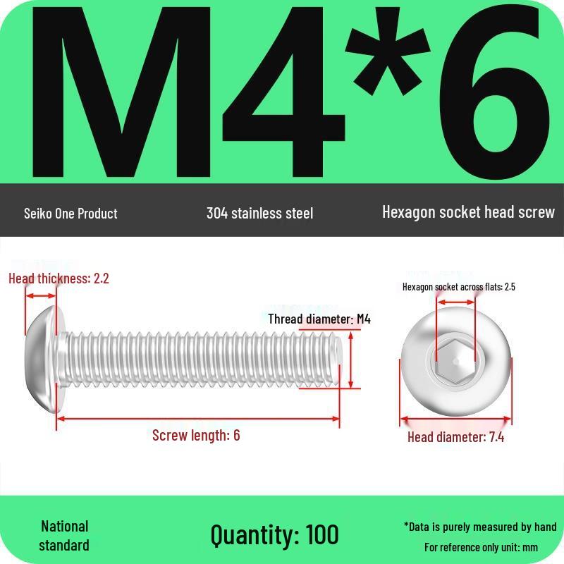 304 Stainless Steel Pan, Half, and Round Head Hexagon Screws (M2-M12)