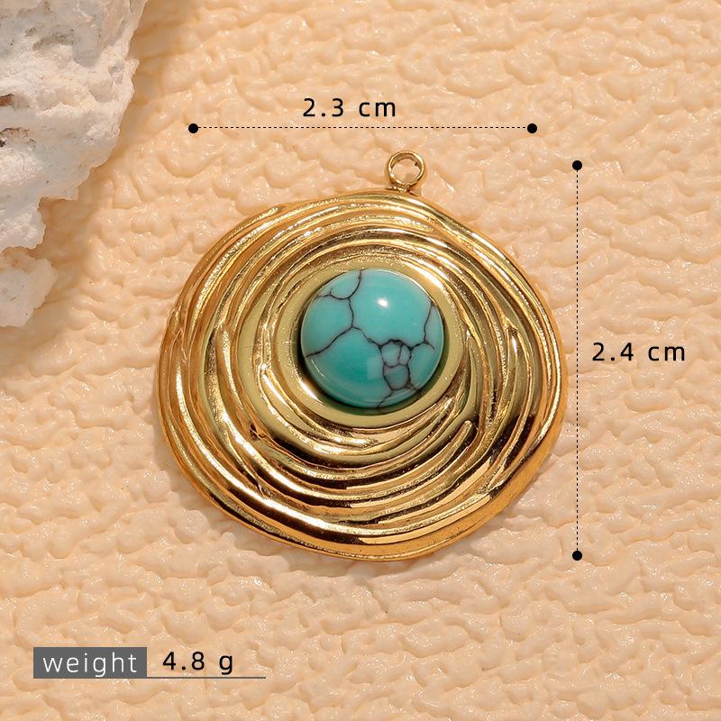 European Retro Turquoise Geometric Oval Pendant - Stainless & Titanium Steel Jewelry for Women