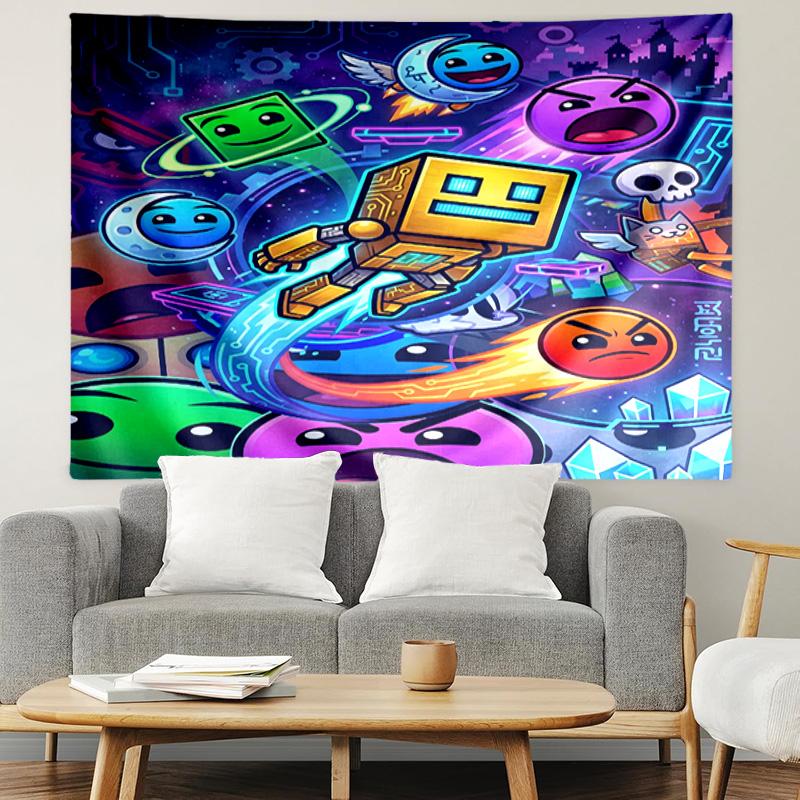 Geometry Dash Print Tapestry, Lightweight Wall Hanging, for Bedroom, Dorm, Living Room, Home Art Decor, Birthday Christmas Gift for Friends