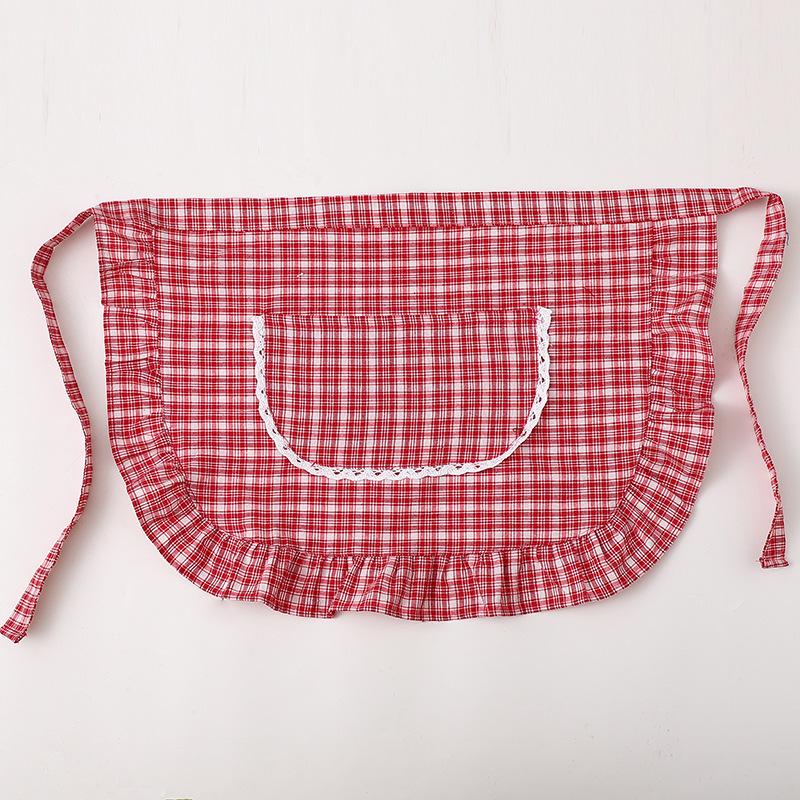 Apron Square Check Half Waist Apron Cotton Material Stain Resistant Breathable Home Cooking Work Clothes Kitchen Accessories