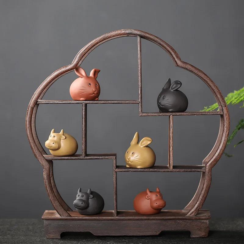 Kreativní fialová hlína Čajová zvířátka Krásná socha králíka Ornament Ručně vyráběné sochařské řemeslné výrobky Domácí čajová souprava Dekorace Umění