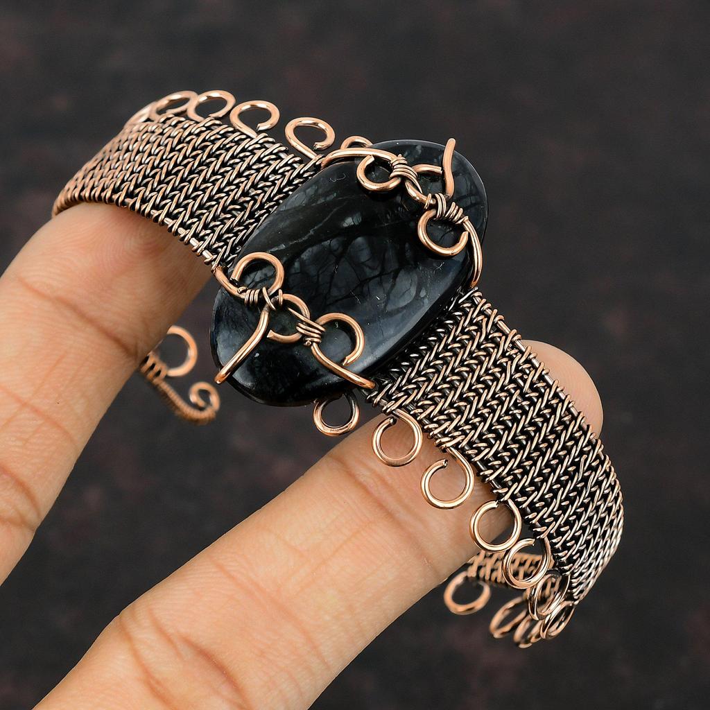 Picasso Jasper Bangle Copper Wire Wrapped Bangle Adjustable Cuff Bracelet Handmade Copper Wire Wrap Jewelry Gemstone Bracelet Wedding Gifts