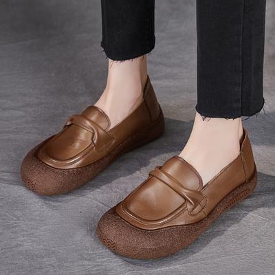 The First Layer of Cowhide Retro Spring and Autumn New Soft-soled Lazy Shoes Small Leather Shoes Single Shoes