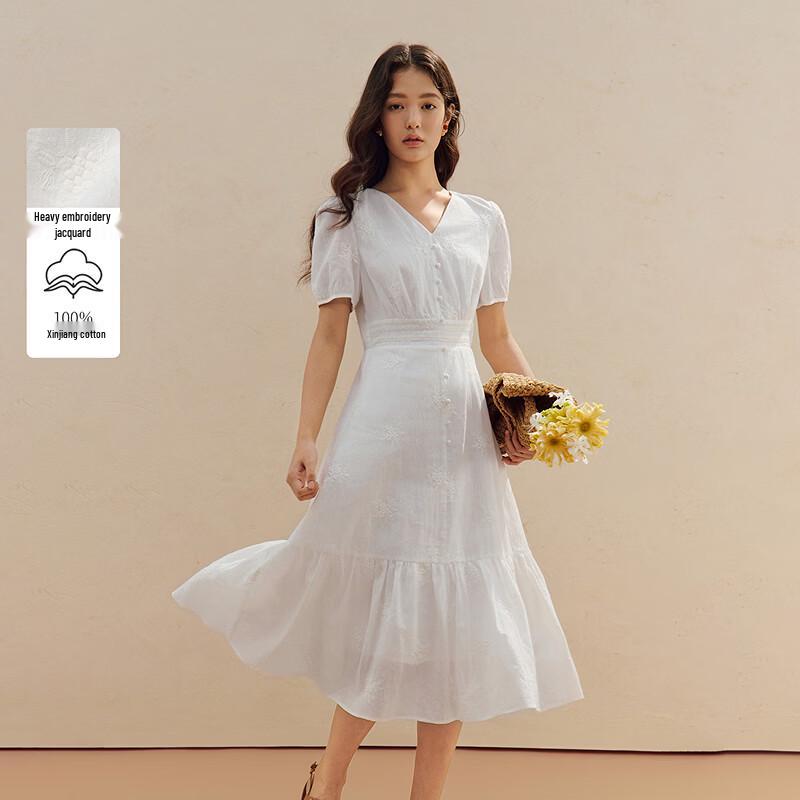 INMAN French Embroidered V-Neck Tea Dress S