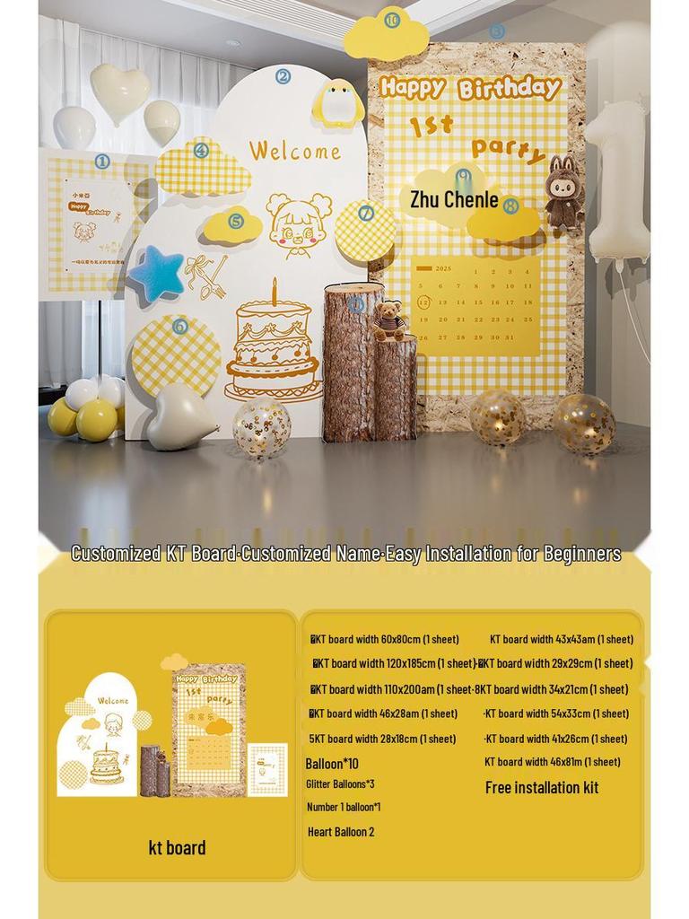 Korean Birthday Decor for 1-Year-Olds - Baby Banquet Atmosphere KT Board for Boys & Girls