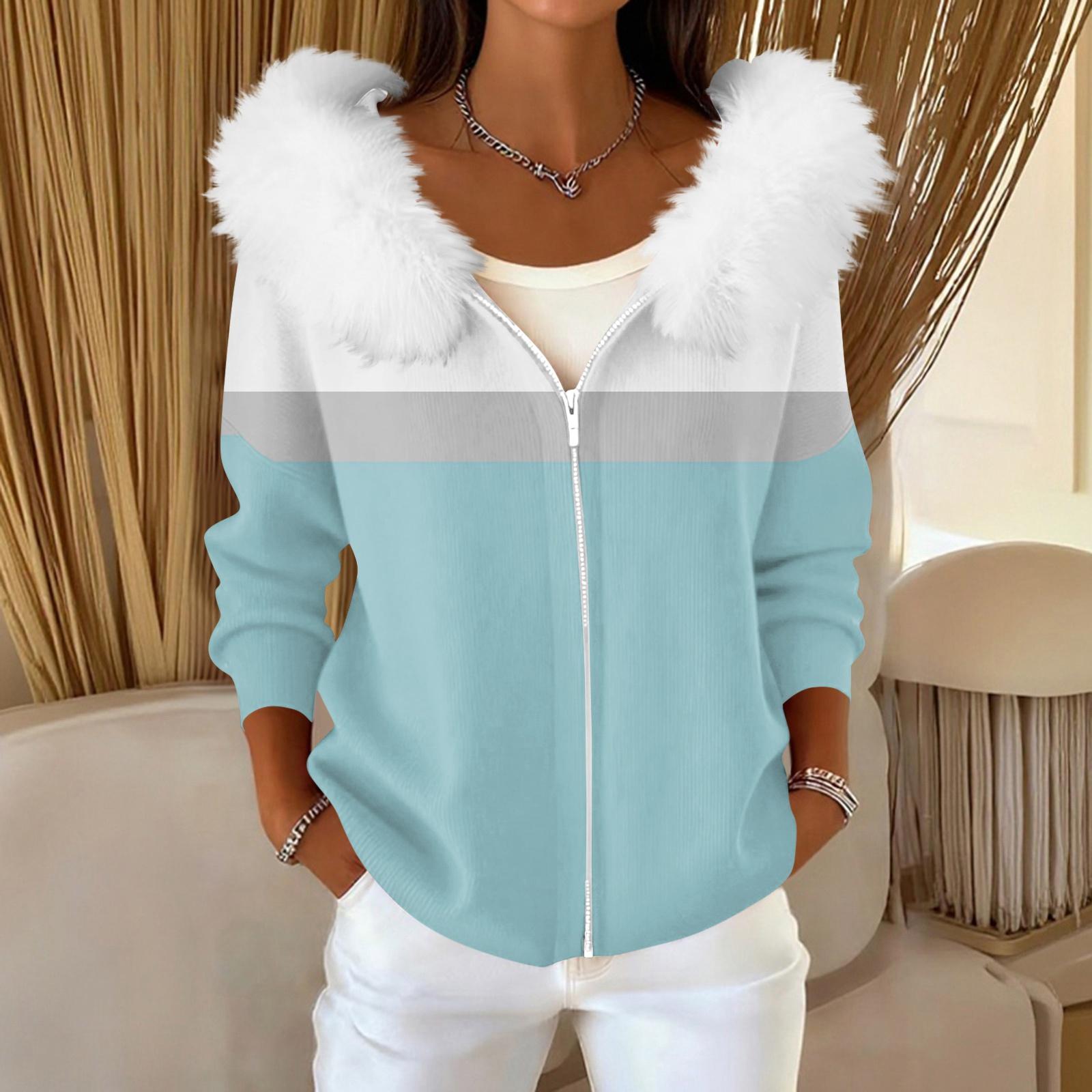 

Женский модный повседневный свитер на молнии с принтом, кардиган, плюшевая куртка с капюшоном M