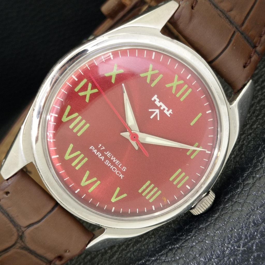 

INDIAN VINTAGE HMT HAND-WINDING MENS ROMAN FIGURE RED COLOR DIAL WATCH a702855-1 R211-a702855