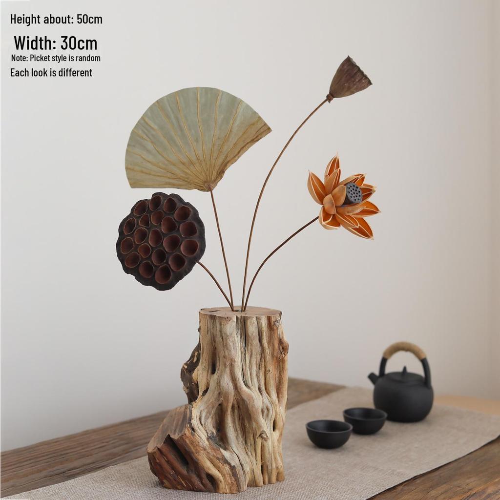 Zen Tabletop Vase with Dried Flowers for Living Room or Tea Room Decor