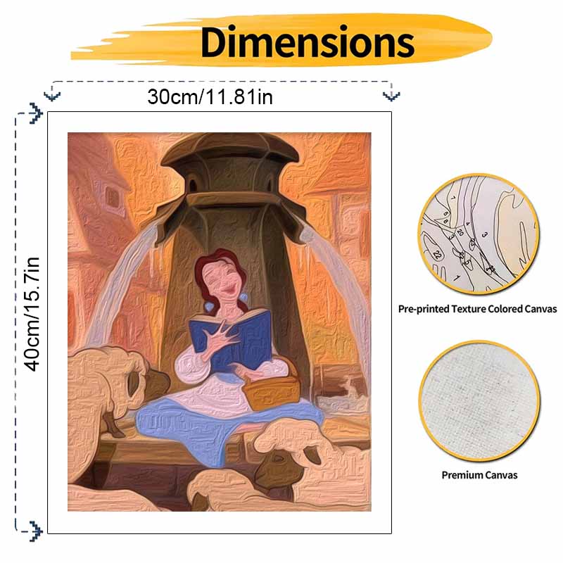 Disney Digital Oil Painting Belle Reading Book Painting Art Handmade Diy Gift Home Decoration