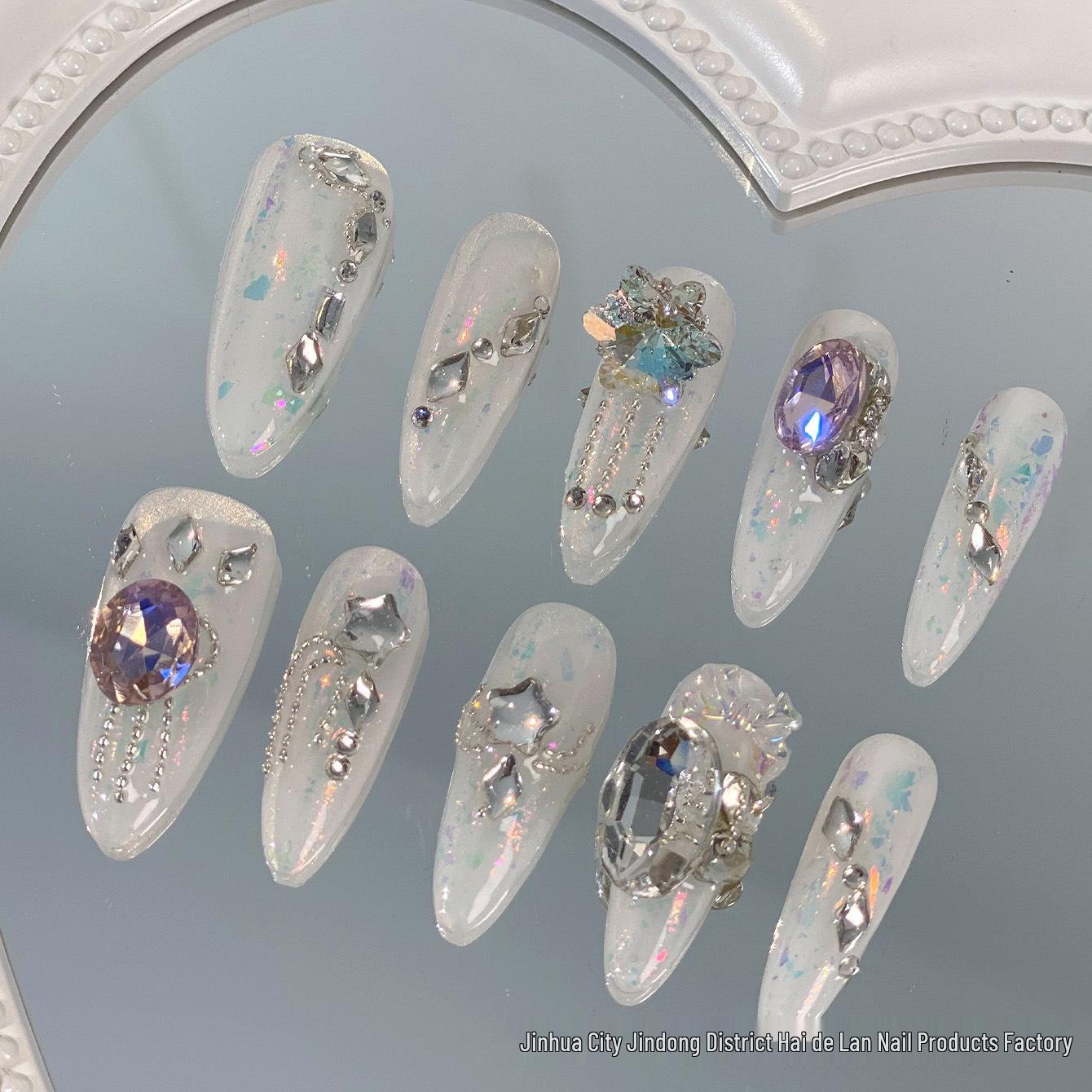 

2024 Handmade Removable Full Diamond Snowy Night Glass Nail Stickers