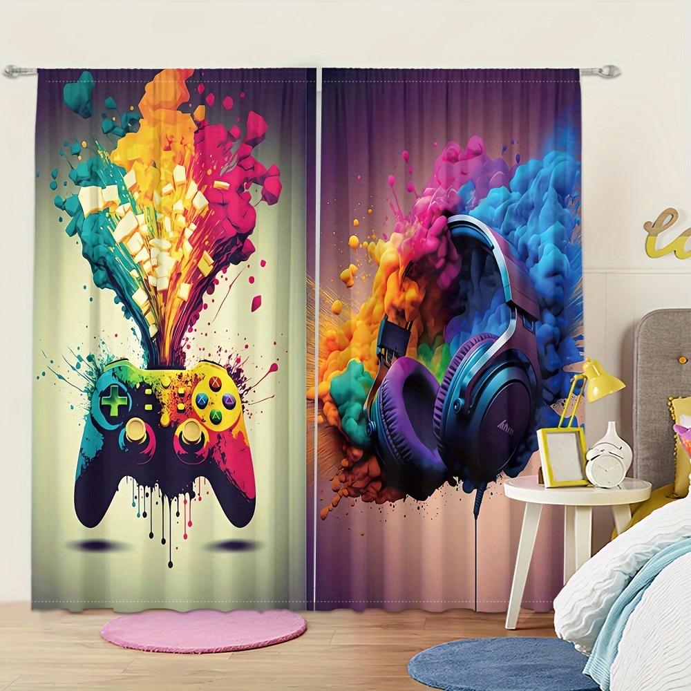2pcs HD Digital Printed Curtains Home Decor Living Room Bedroom Rod Pocket Curtains Black And White Gamepad Print Bedroom Study
