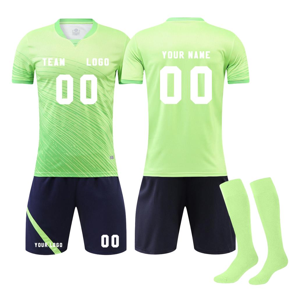 Men Soccer Uniform Set with Short Sleeve Jersey Shorts and Long Socks Breathable Quick Dry Athletic Training Outfit for Sports Teams and Individuals