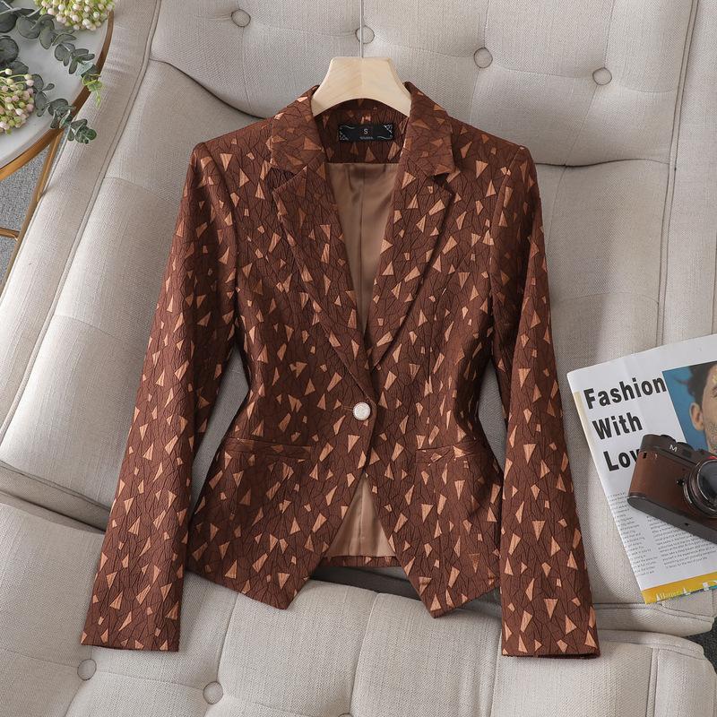 

Тонкий костюм, пальто, женский пиджак, жаккардовая верхняя одежда, весна-осень, женские пальто, куртка, белая одежда, простые офисные женские блейзеры 4XL кофейный