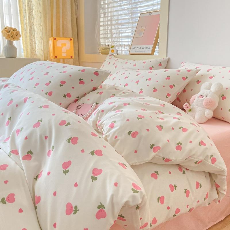 Small Fresh Washed Cotton Four-piece Set, Bedding Quilt Cover, Dormitory Single Bed Three-piece Set