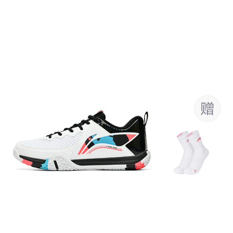 Li Ning Saga 2 Lite Cushioning Slip Resistant Abrasion Resistant Low top Badminton Shoes Unisex White AYTT003-2