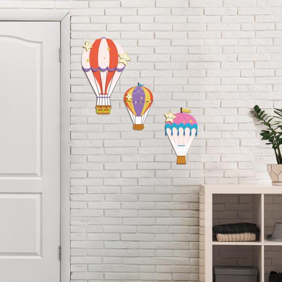 3 Pcs Hot Air Balloon Wall Decor Boho Wooden Nursery Wall Art for Living Room Bedroom Hallway Baby Shower Home Decor