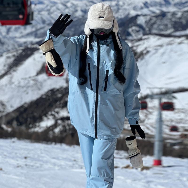 Ski Resort's Trendy Waterproof & Windproof Ski Suit Set for Men & Women, Fleece-Lined, Thickened, Plus Size, Warm
