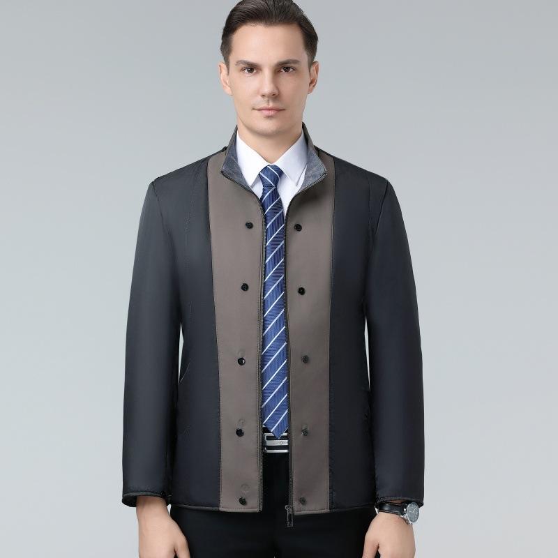 Middle-aged men's windbreaker winter mid-length dad casual cadre coat removable wool liner stand-up collar top