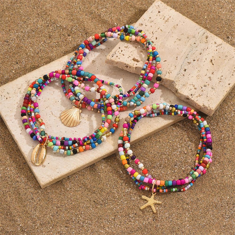 3pcs/Set Starfish Shell Rainbow Beads Anklets Sets For Women Bohemia Foot Chains Beach Jewelry Summer Ankle Bracelet Accessories