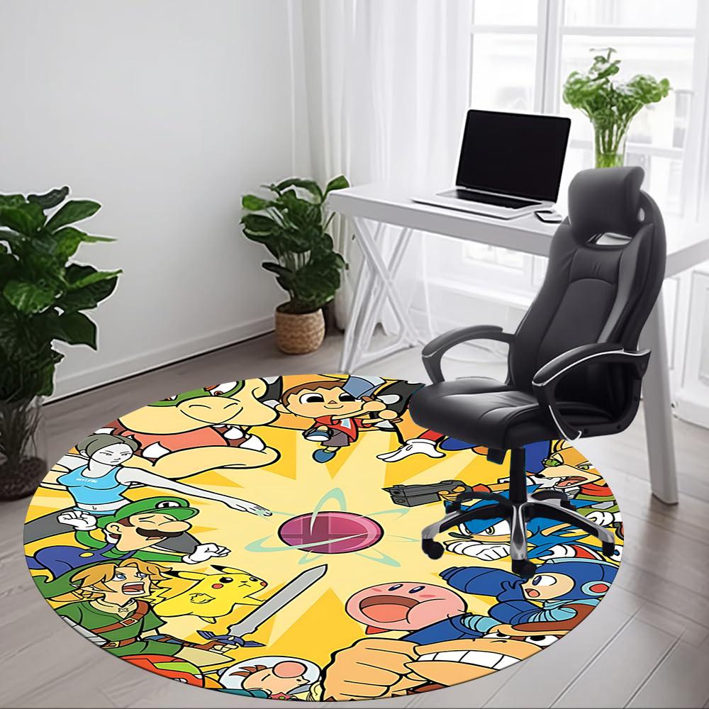 1pc Mario Sonic Cartoon Characters Office Round Area Rug, Under Office Chairs Bedroom Living Room Home Decor, Room Decoa1016205
