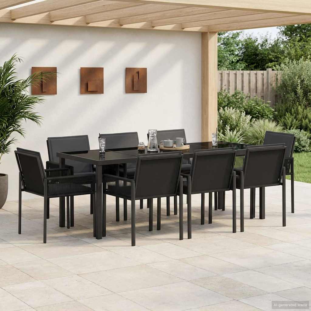 Garden Dining Set 9 pcs Black Poly Rattan