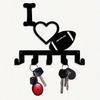 Modern Soccer Heart Key Holder Metal Wall Decor 5 Hooks Sports Fan Gift