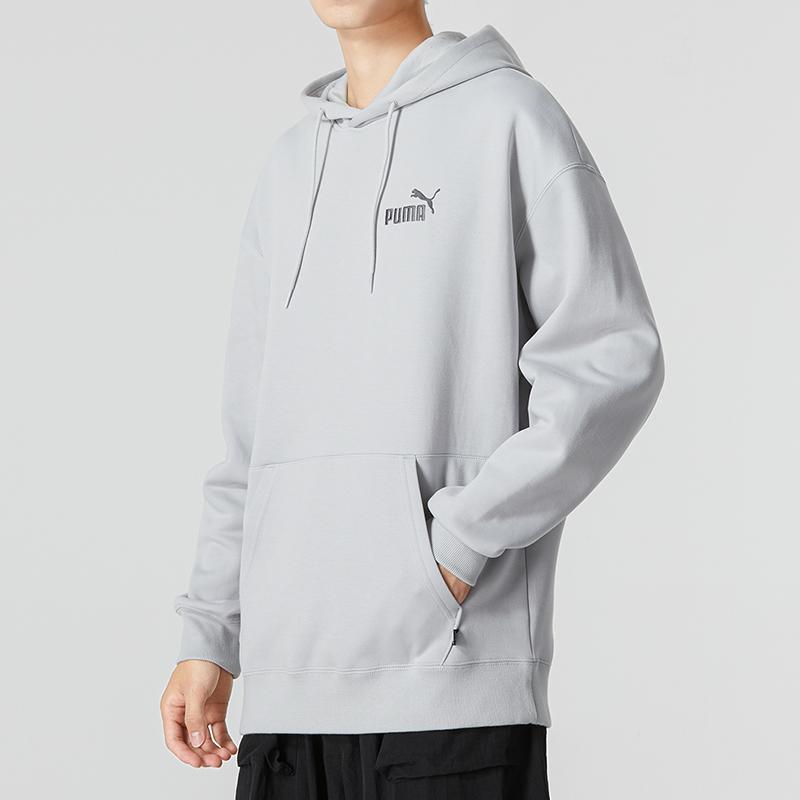 Puma Small Logo Relaxed Hoodie Men Tops Grey 673624-19