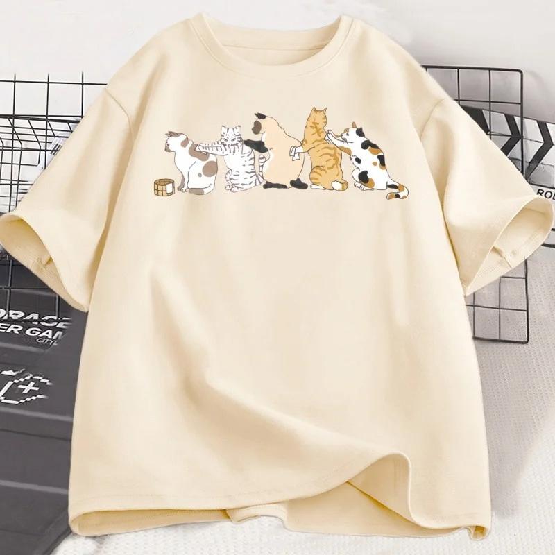 Cat Printed Tshirt Women Summer Cat T-shirt Funny Fashionable Casual Sports Round Neck Short Sleeved T-shirt Tees