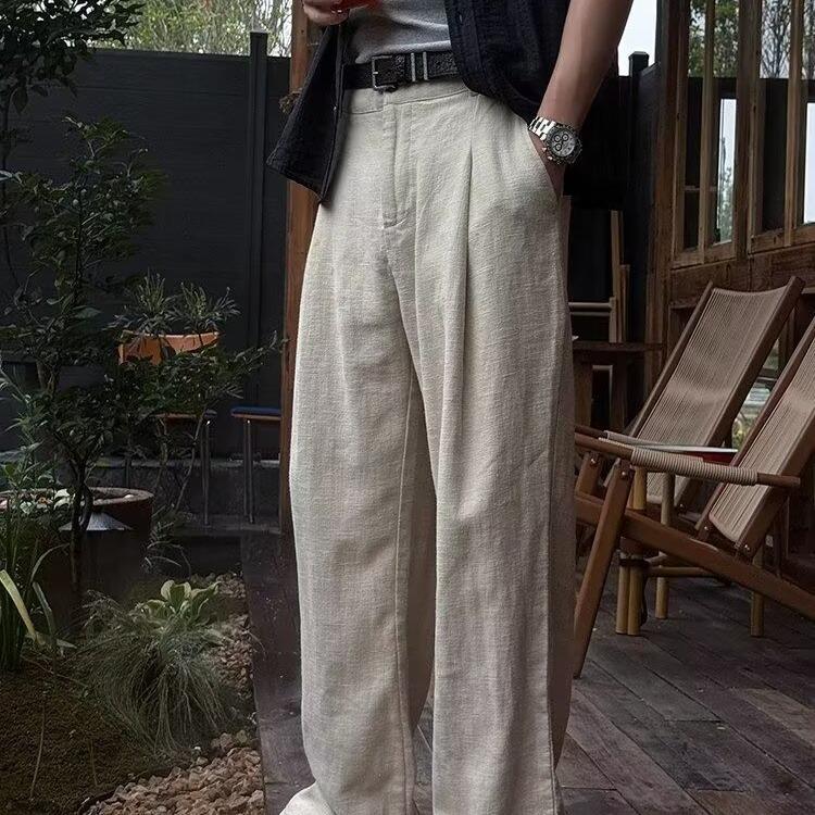 Men's Retro-Inspired Tencel Linen Wide-Leg Casual Pants