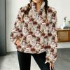 Damen Weihnachtsdruck Halb-Reißverschluss Pullover Langarm Lässiges Oberteil für Feiertage Winter