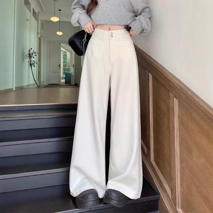 Women's Autumn Retro High-Waisted Wide-Leg Double-Button Jeans