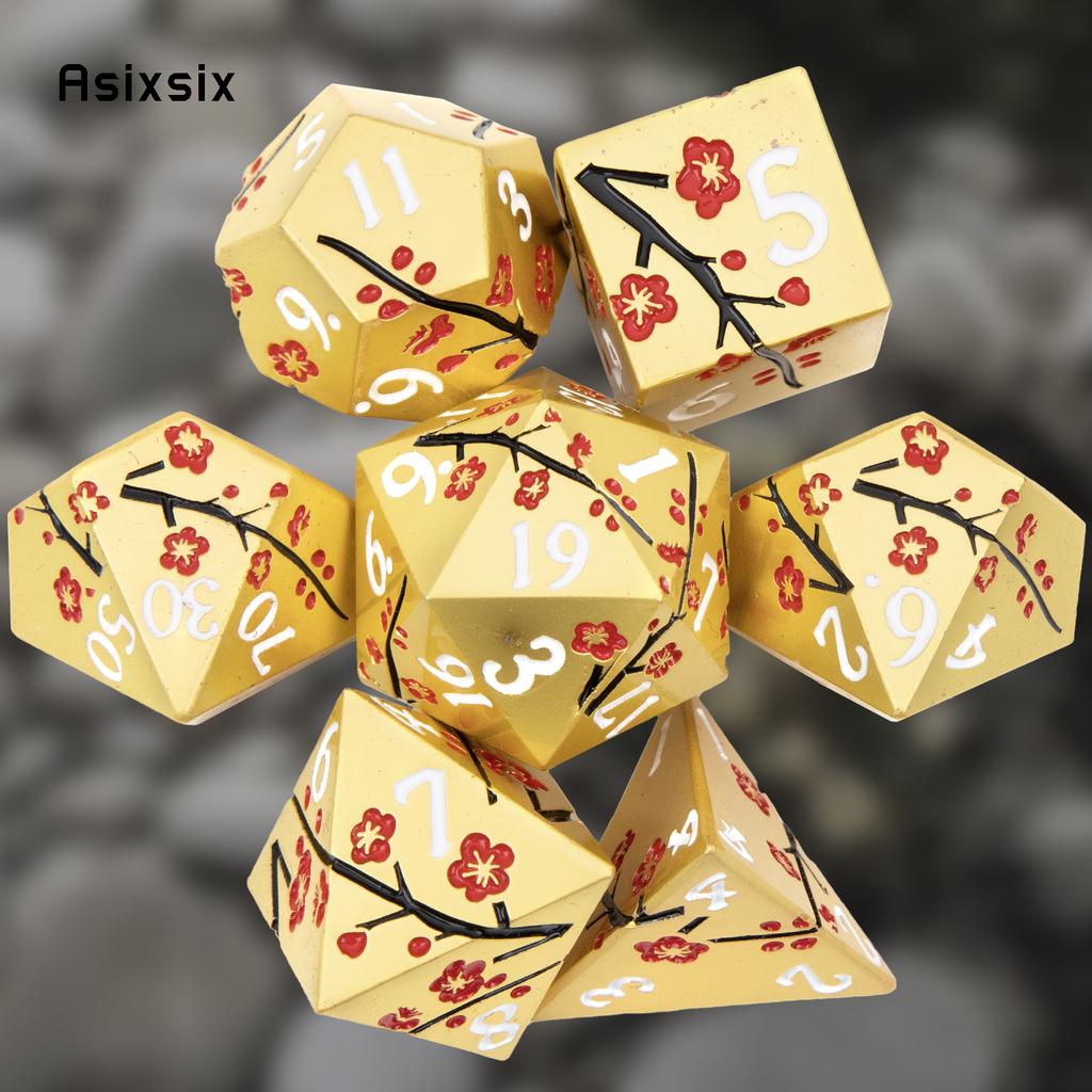 7 Pcs Golden Flower Metal Dice Solid Metal Polyhedral Dice Set Suitable for Role-Playing RPG Board Game Card Game