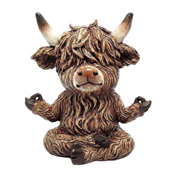 Yoga Highland Cow Figurine Meditating Highland Cow Statue Resin Zen Yoga Pose Scottish Cattle