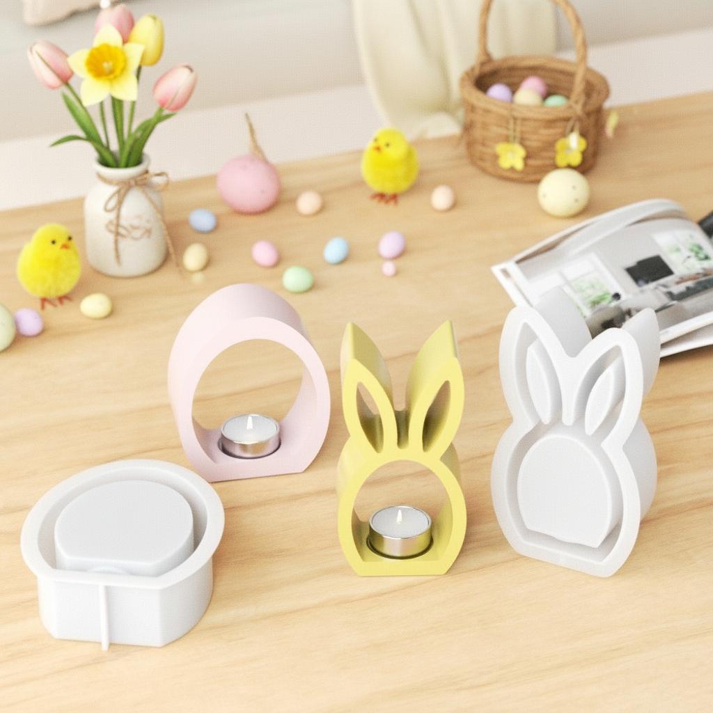 Hollow Easter Rabbit Mold Reusable Egg Silicone Mold Handicrafts Non-Stick Easter Candlestick Mold Diy Crafts Easter Decorations
