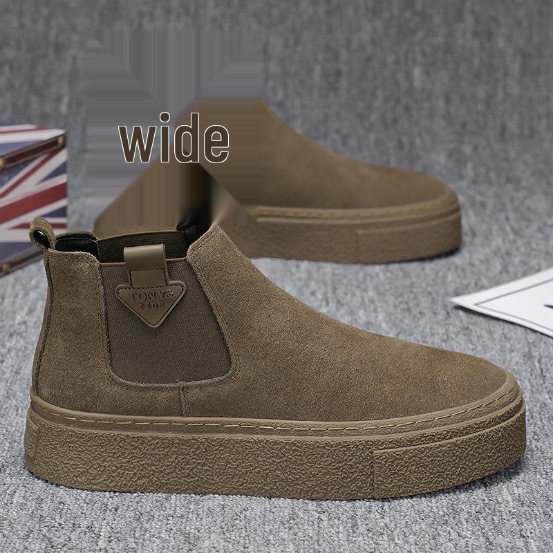 Chelsea Men's Retro Leather Martin High-Top Ankle Boots, One-Step, Thick-Soled, Versatile for Autumn/Winter.