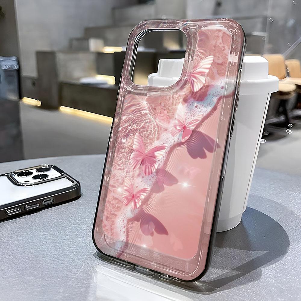 Sea pink butterfly Transparent Phone Case For iPhone 17 Pro Max 16 15 14 Plus 13 12 11 Pro Max 17 Air Cover Case Funda Bumber