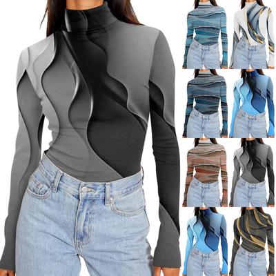 Maglie a collo alto da donna, a maniche lunghe, stampate, moda autunnale, vestibilità slim, morbide maglie termiche