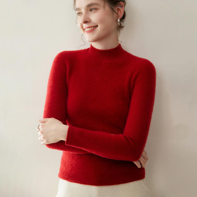 Classic Women's Cashmere Knit Pullover: Striped Half-High Collar, Solid Color, Autumn/Winter Commute Sweater