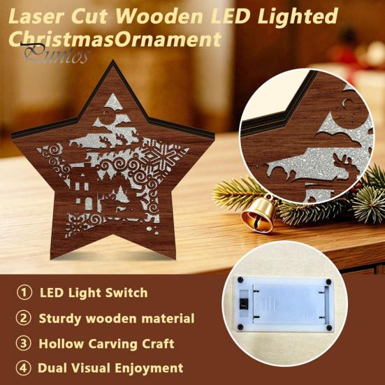 Atmospheric Room Lighting 3D Wooden LED Christmas Night Light, Hollow Carved Tabletop Decor Table Lamp with Warm Glow, Festive Holiday Home And Office