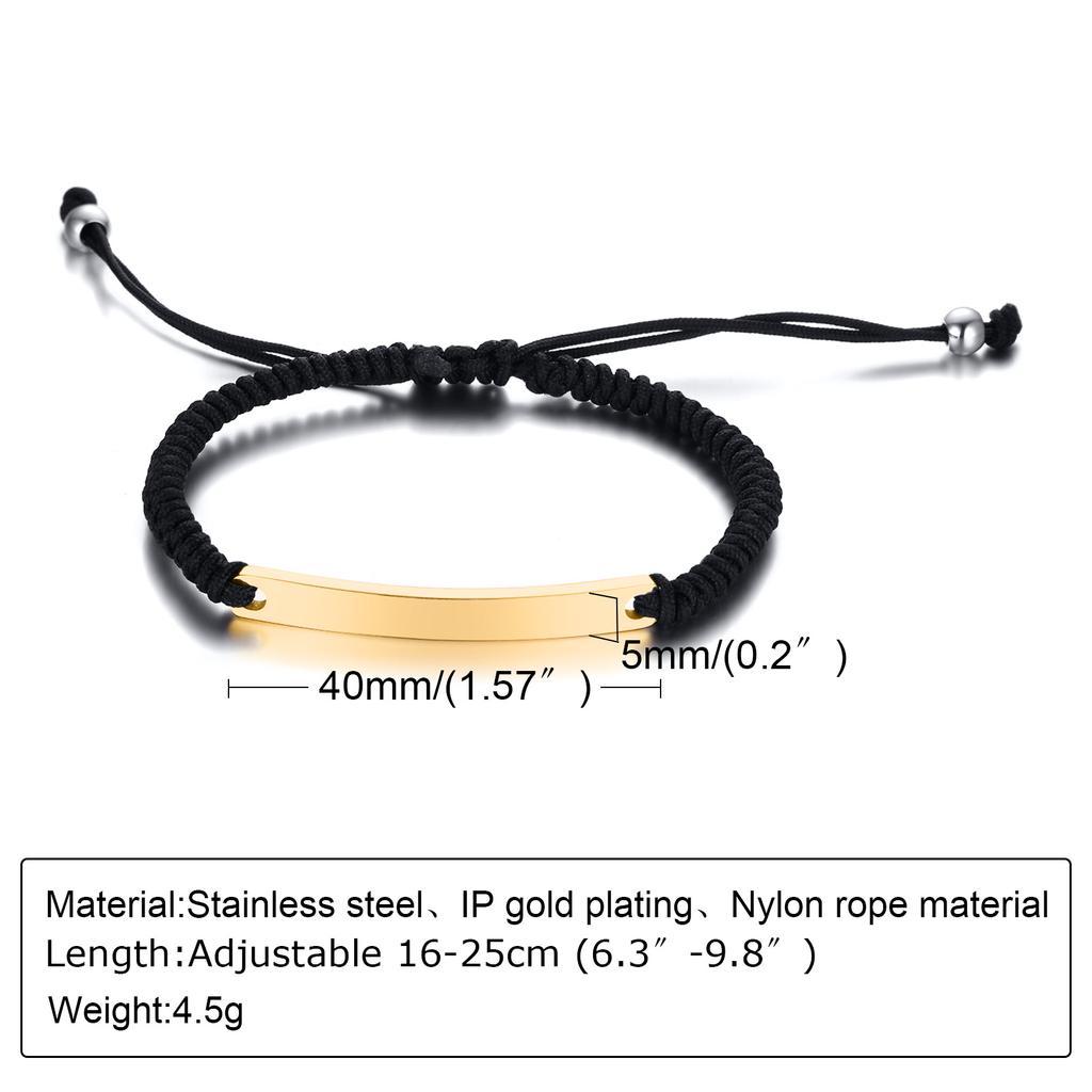 Personalized Braided String Bracelet with Rope ID Bracelet for Women ,Customized Rope Adjustable Charm Bracelets
