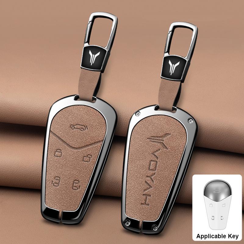 New Model Zinc Alloy Genuine Leather Auto Key Fob Cover Case Housing Remote Fit For Voyah Free I-Land Dreamer - Protector Key Ring Auto Accessories