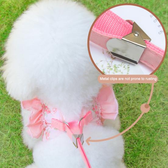 Floral Dog Harness for Small Dogs Cute Ruffled Harness with Leash Adjustable Dog Harness for Puppies Bichon Frise Teddy Pomeranian
