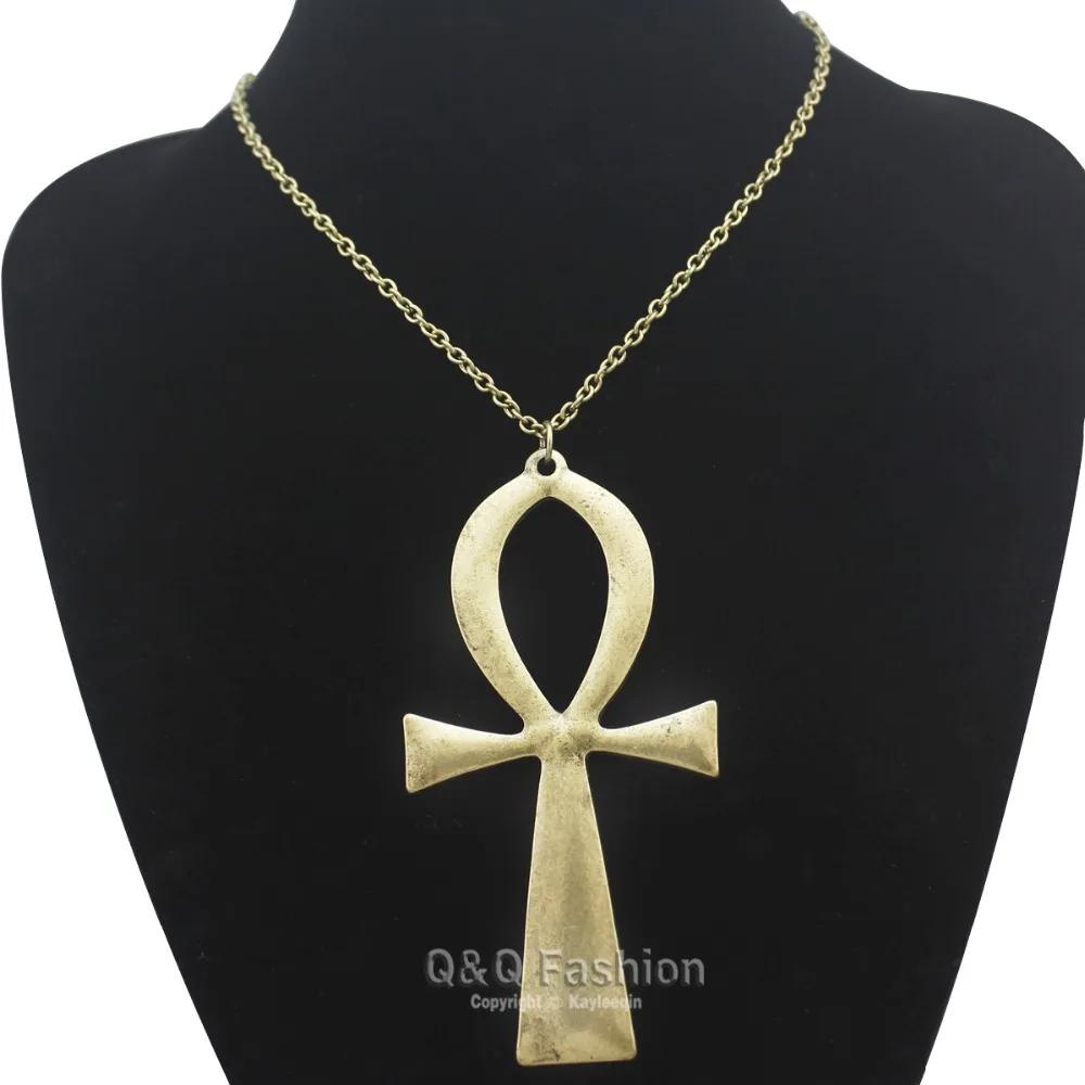 Retro Vintage Necklace Pendant Amulet Talisman Big Ankh Cross Men Women Stainless Steel Egypt Egyptian Key Life Jewelry Gift Hip Hop Rock Goth Gothic