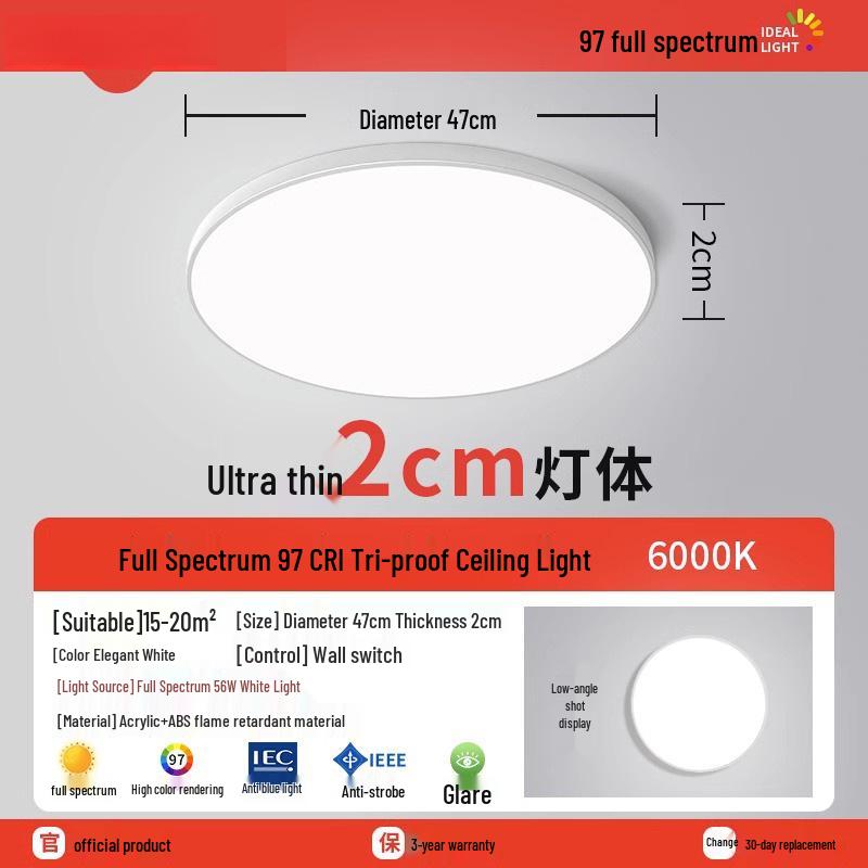 Ultra-Thin Round LED Ceiling Light for Bedroom, Bathroom & Balcony - Modern Minimalist Design with Eye Protection