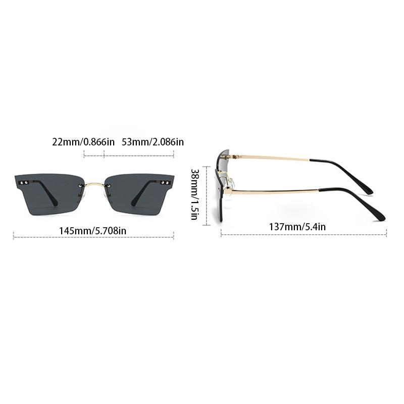 Lunettes de soleil rectangulaires à bords coupés sans monture Unisexe Mode Lunettes de forme spéciale Femmes Été Accessoire de lunettes d'extérieur