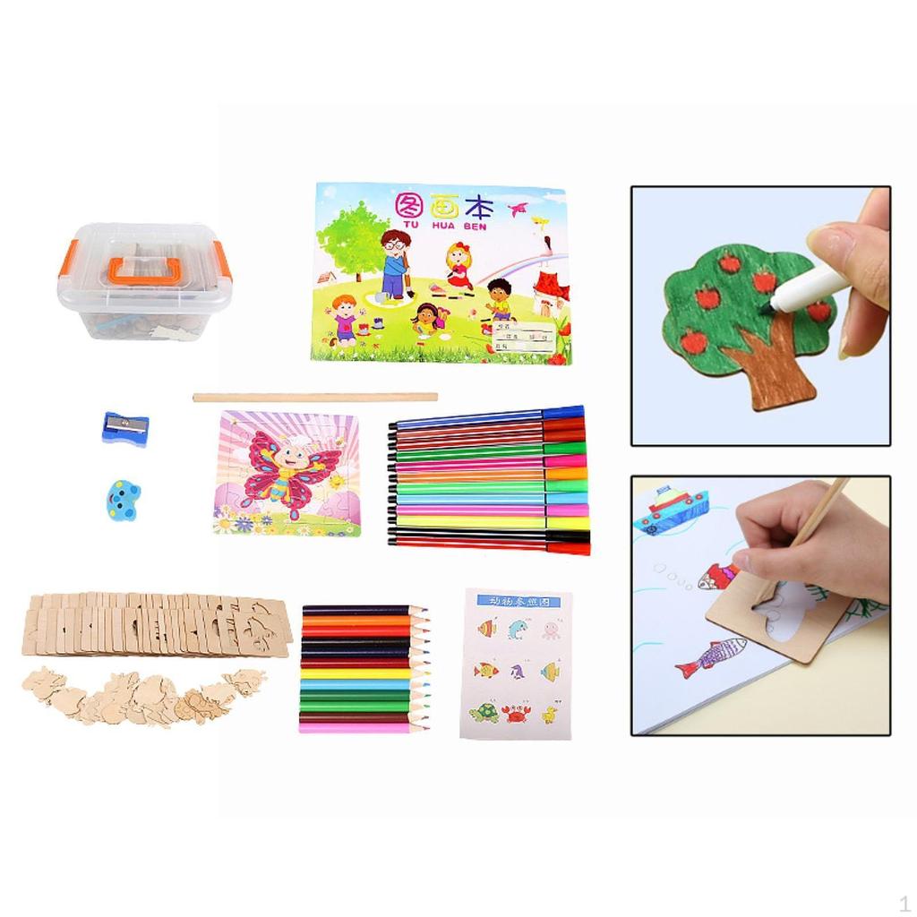 Kids Wooden Drawing Stencils Painting Creative Accessories DIY Art Crafts Stencil