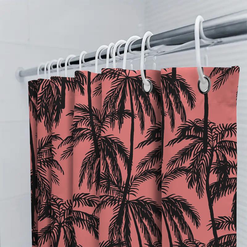 Summer Bath Shower Curtain Polyester Printed Black Palm Tree Pink White Bathtub Decorative Home Waterproof Fabric Custom Size