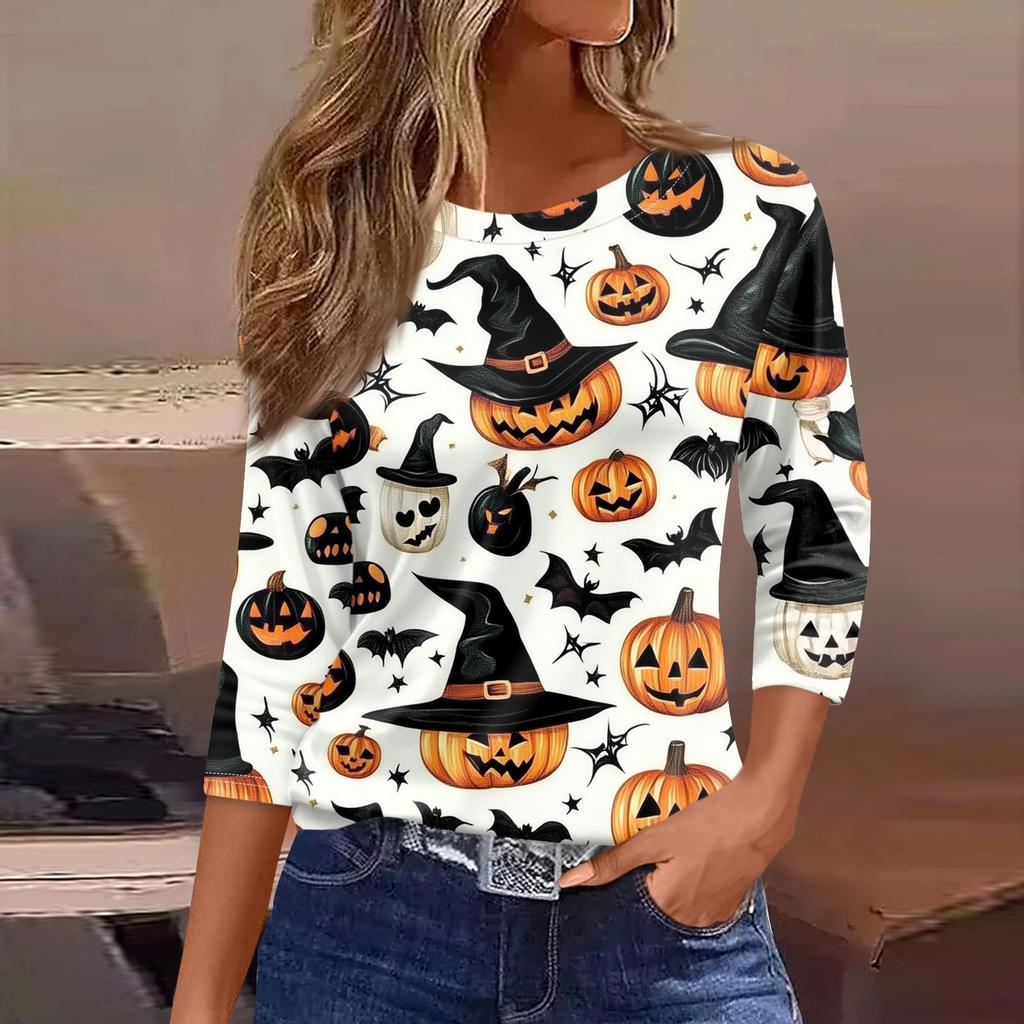 Women's T Shirt Tee Fashion Casual Round Neck 3/4 Sleeve Loose Printed T-Shirt Ladies Top